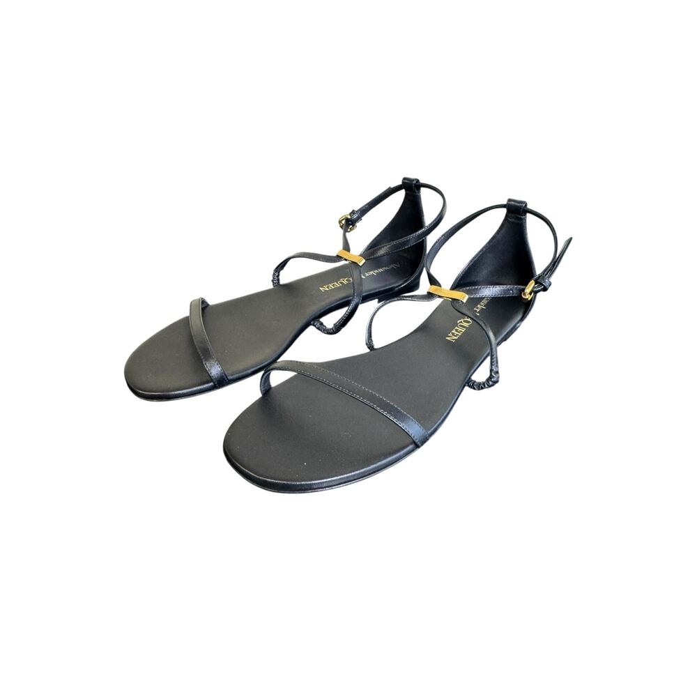 Alexander McQueen NIB Engraved Logo Sandals in Black Size 39.5 - Picture 7 of 13